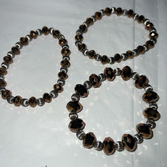 Set of Three Stretch Faceted Bronze Beaded Bracelets - Picture 6 of 9
